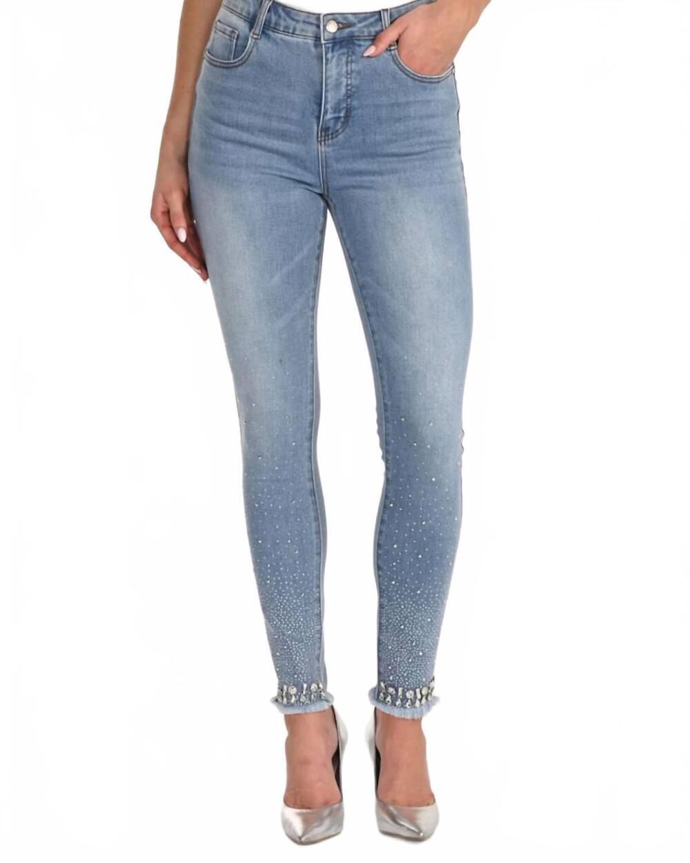 NEW FRANK LYMAN high-waisted skinny studded pants in light wash/blue